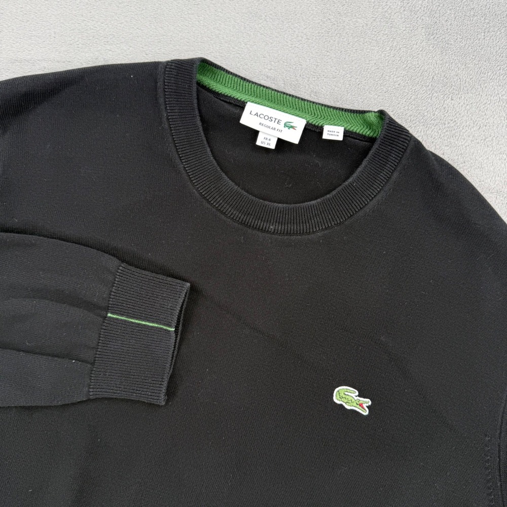Lacoste Regular Fit Mens XL Crewneck Cotton Sweater Black 100% Cotton FR 6